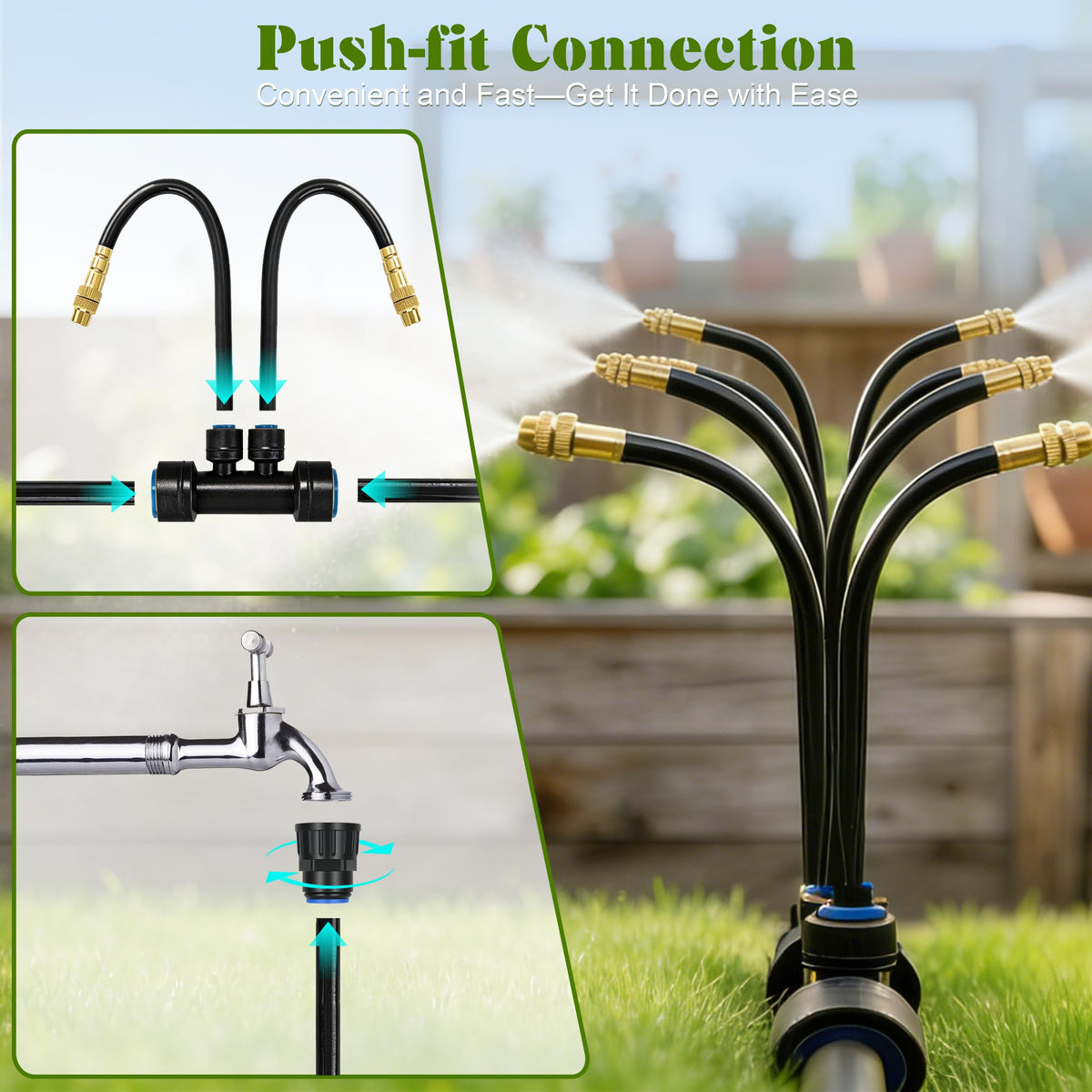 Generic Drip Irrigation quick-connect installation enables tool-free setup