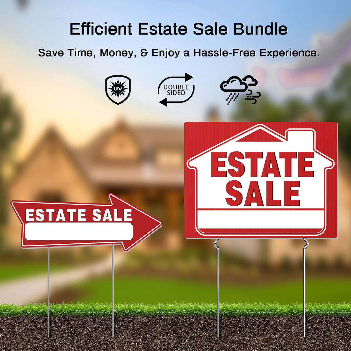 Generic durable outdoor plastic signs built to withstand wind and rain.