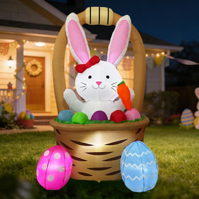 Generic 6FT Easter inflatable: bunny in basket with eggs, bright LEDs for night visibility.