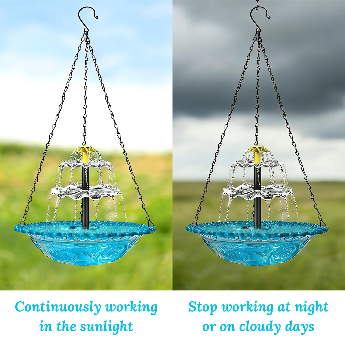 Generic easy-assembly hanging bird bath kit for quick setup without wiring