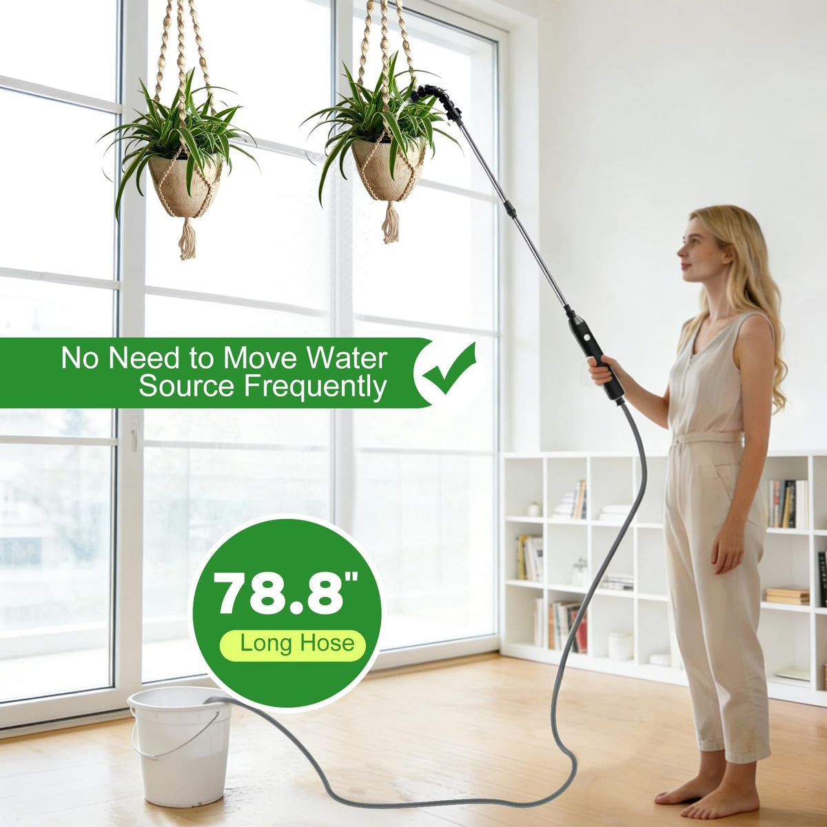 Generic Electric High Reach Waterer hose enables cleaner indoor watering with fewer spills