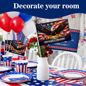 Generic five-point-five-by-eight-point-three-inch USA flags for easy handling.