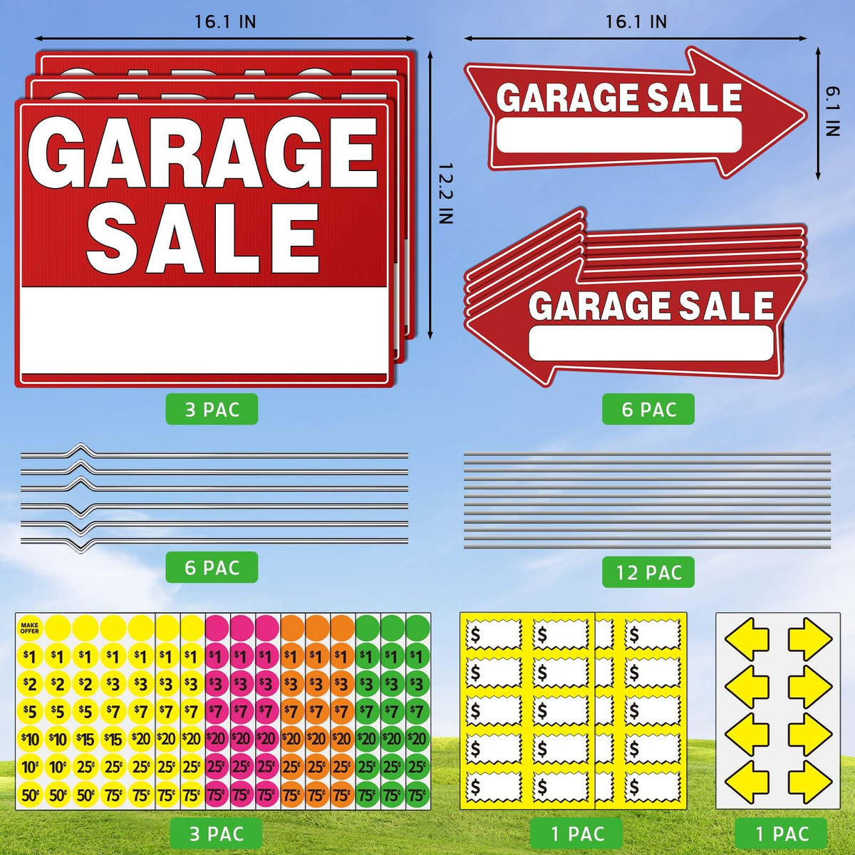 Generic garage sale arrow with stake to guide buyers
