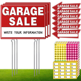 Generic large double-sided garage sale sign with stake for outdoors