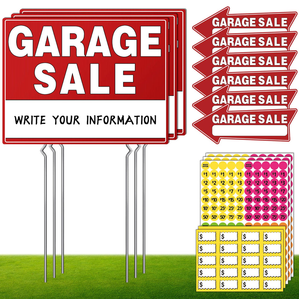 Generic large double-sided garage sale sign with stake for outdoors