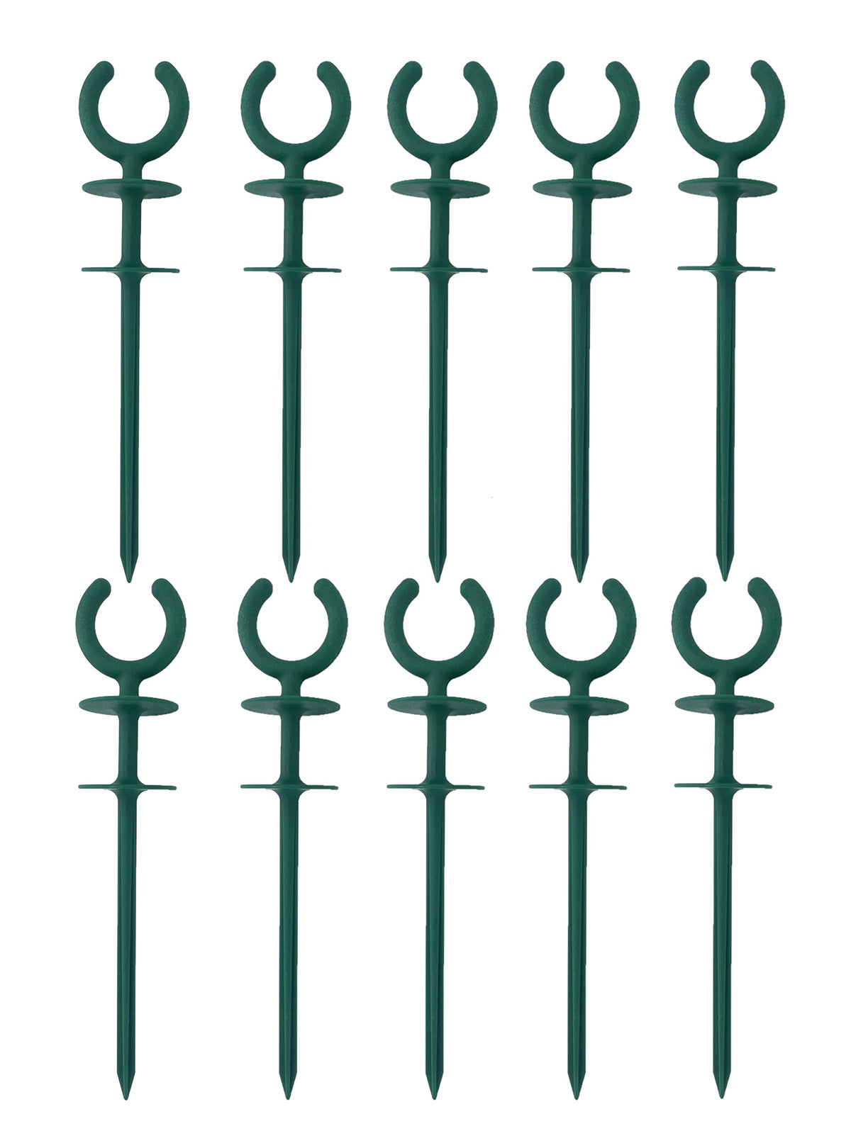 Generic garden hose guide holder green, front view, stabilizes hoses for neat irrigation.