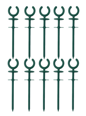 Generic garden hose guide holder green, front view, stabilizes hoses for neat irrigation.