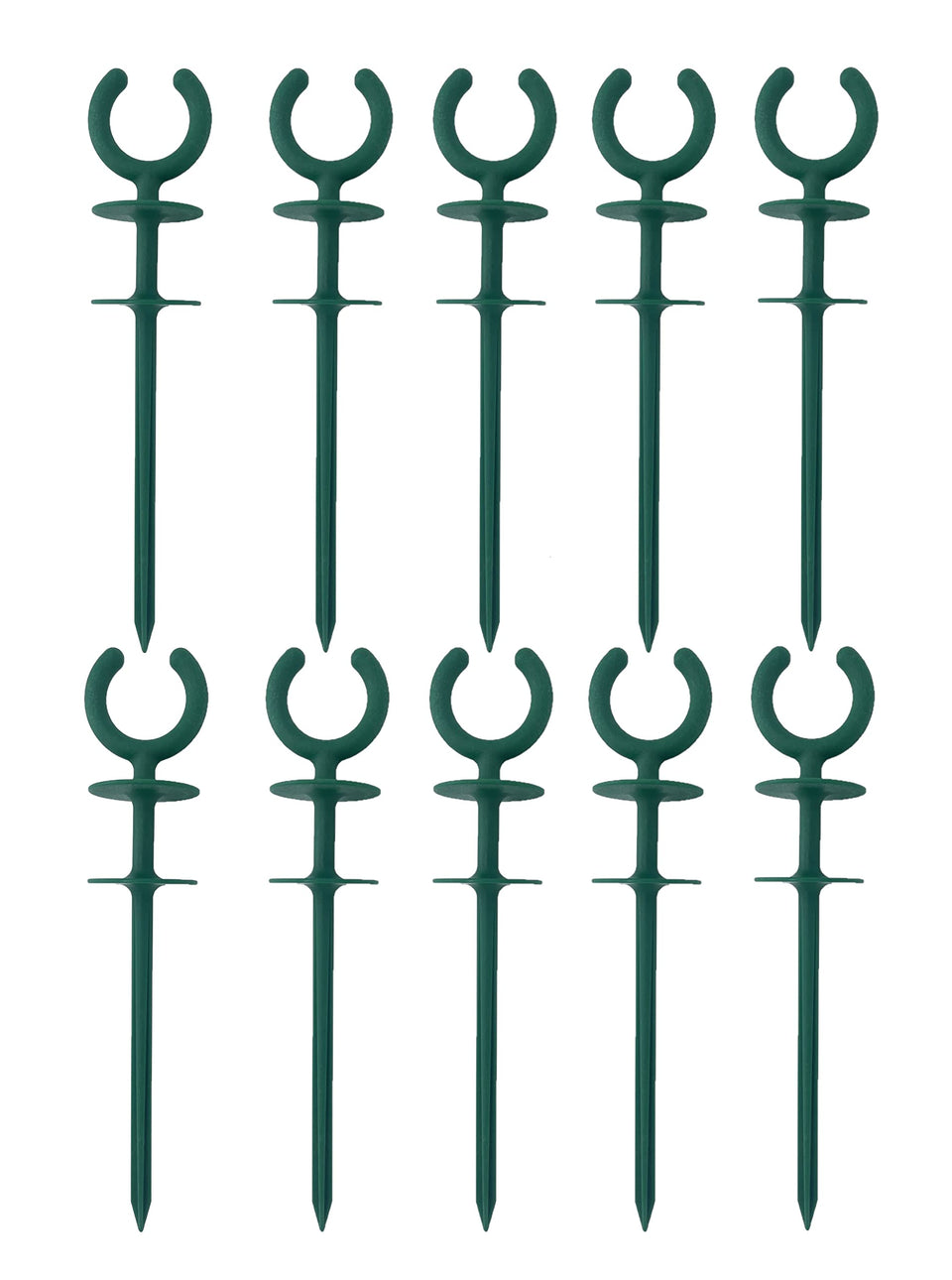 Generic garden hose guide holder green, front view, stabilizes hoses for neat irrigation.