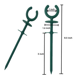 Generic garden hose guide holder green, side view, prevents kinks and plant damage.