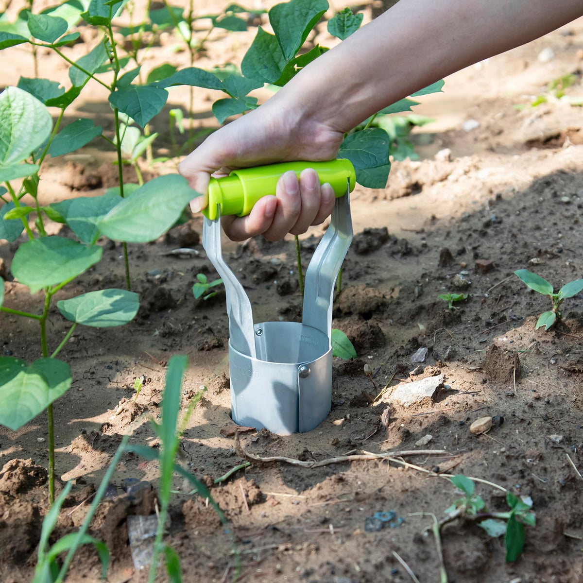 Compact version supports easy one-handed planting sessions.