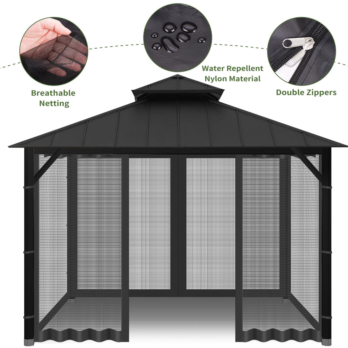 Generic Gazebo netting in packaging demonstrates portability and space-saving design