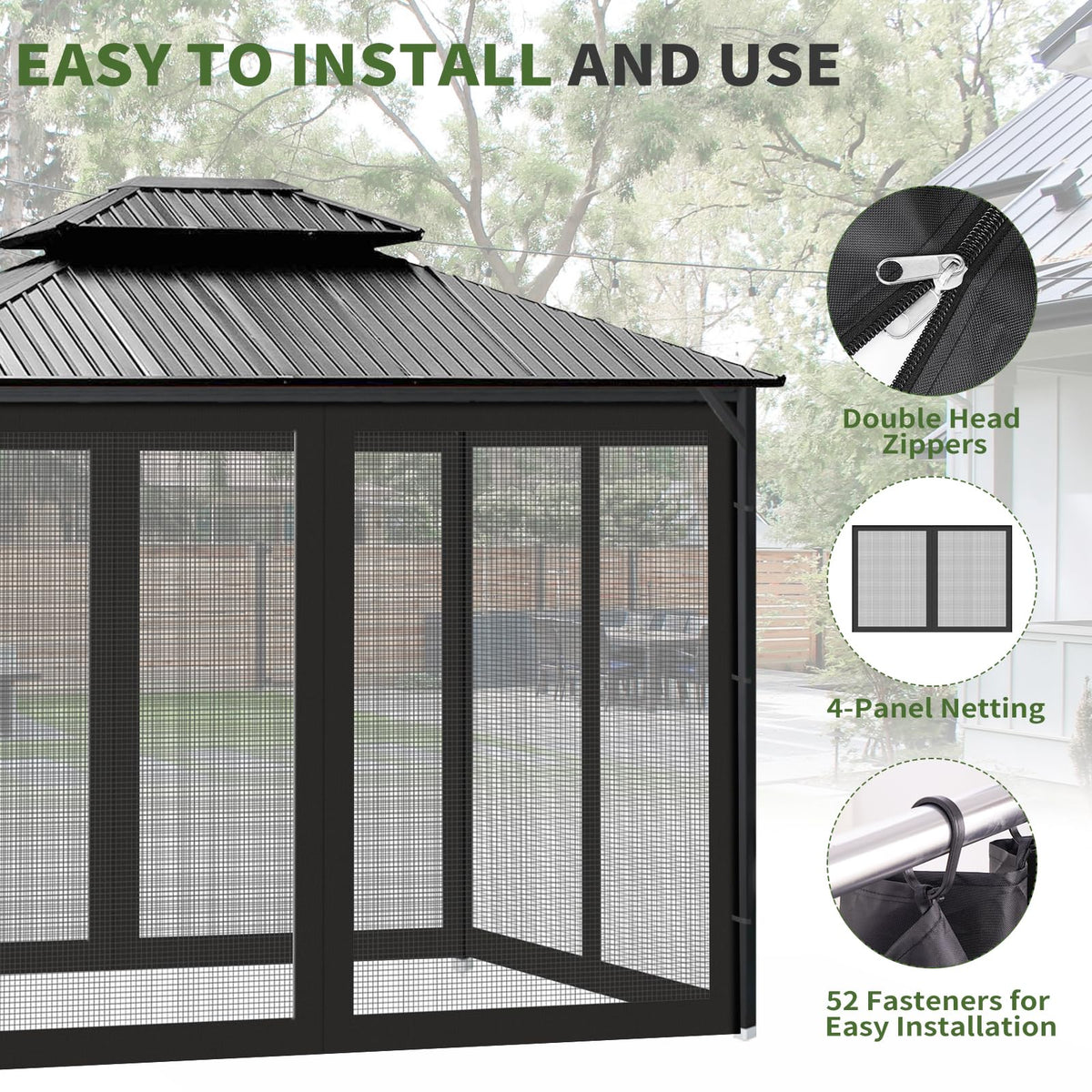 Generic Gazebo netting hooks and rings enable quick tool-free setup