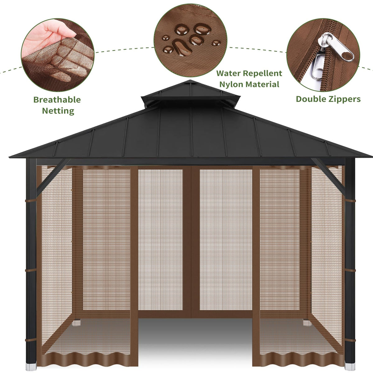 Generic Gazebo installation hooks and rings simplify setup