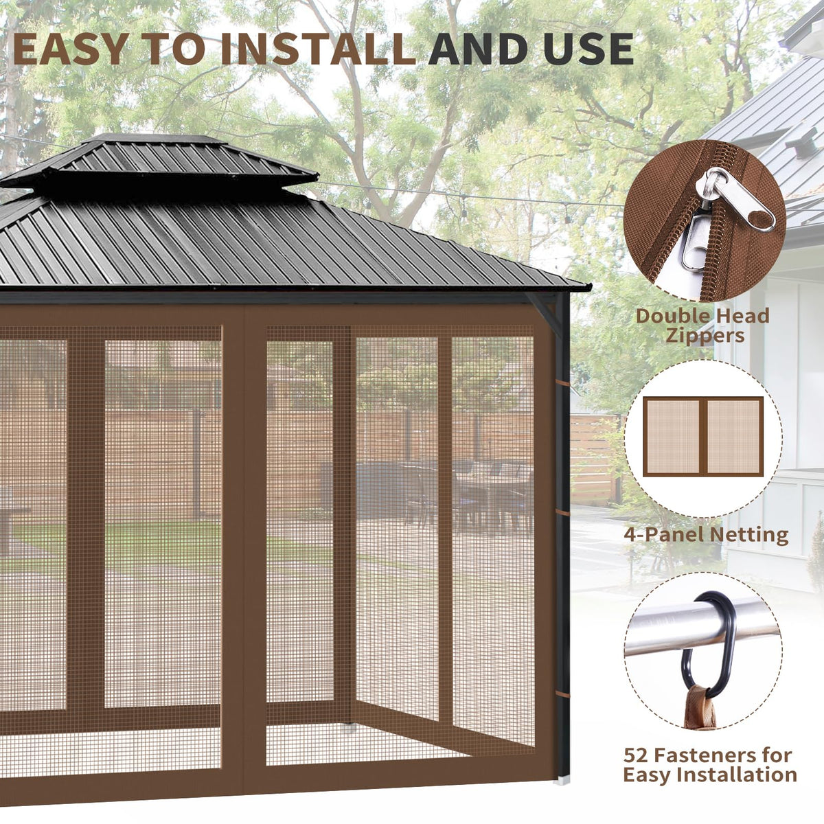 Generic Gazebo middle-zipper design enables seamless access
