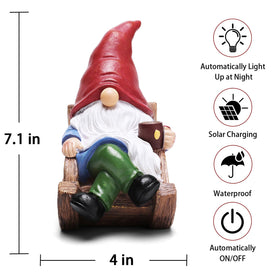 Generic gnome figurine solar light brightens patios without wiring