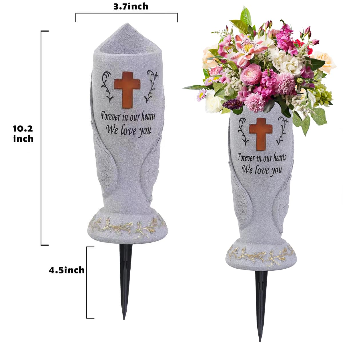 Generic ground-nail vase designed for cemetery installation with secure placement