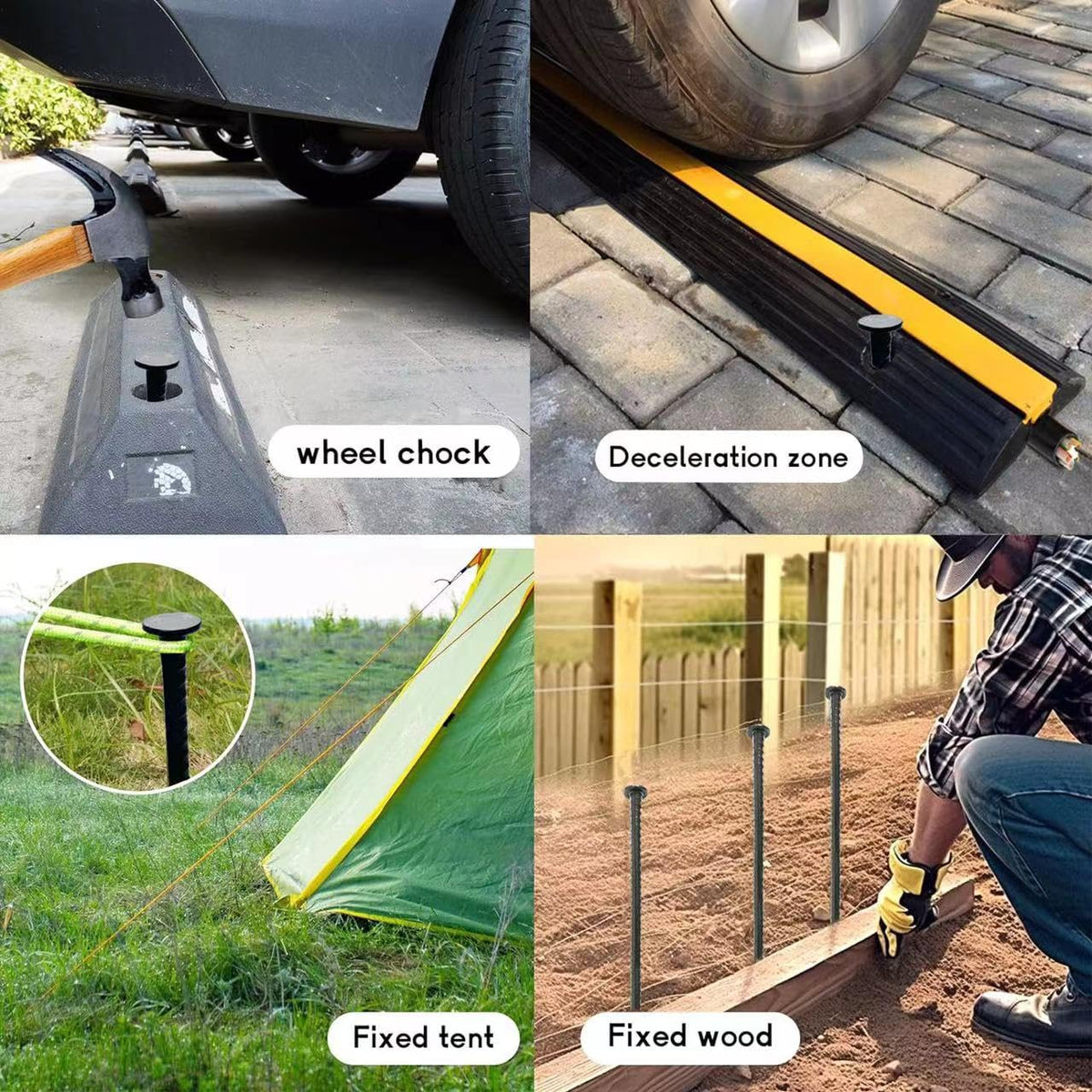 Generic stake installation action demonstrates hammer-friendly top for quick setup