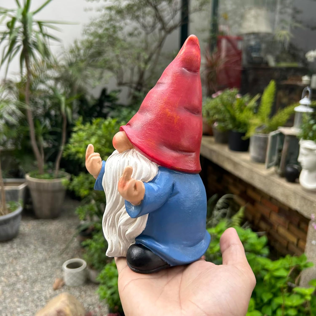 Generic humorous garden gnome for patio decor and yard conversations.