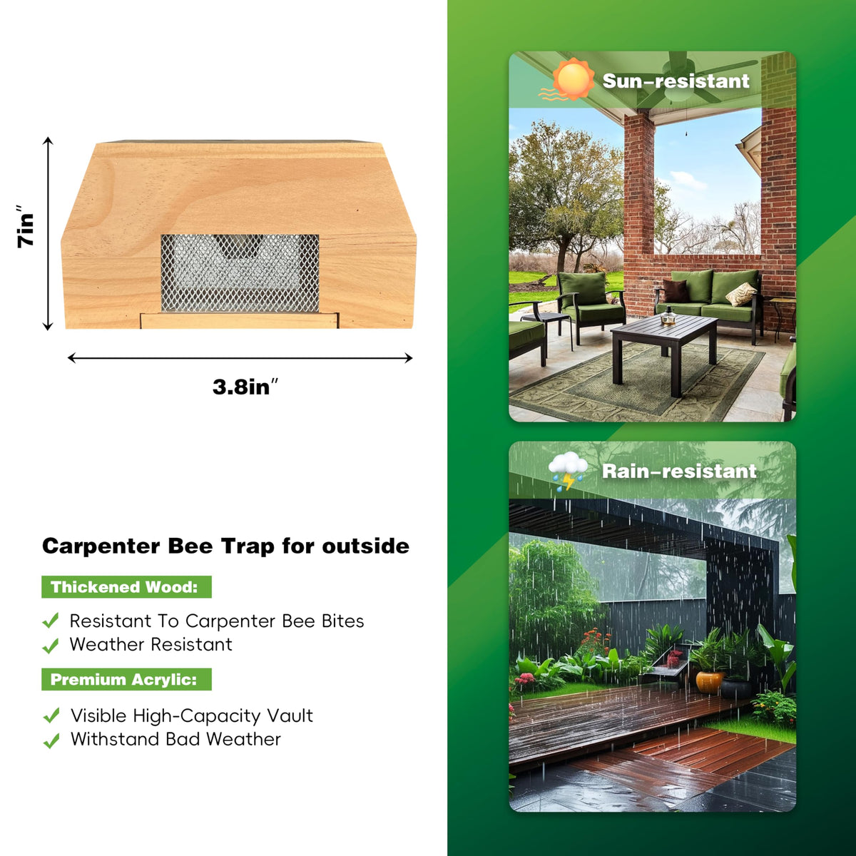 Generic carpenter bee trap in leaning tower design attracts bees in sunny areas