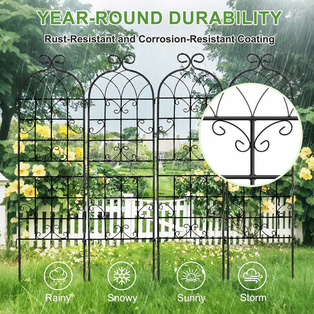 Generic Lorenzo Trellis ground insertion option provides stable placement in garden beds.