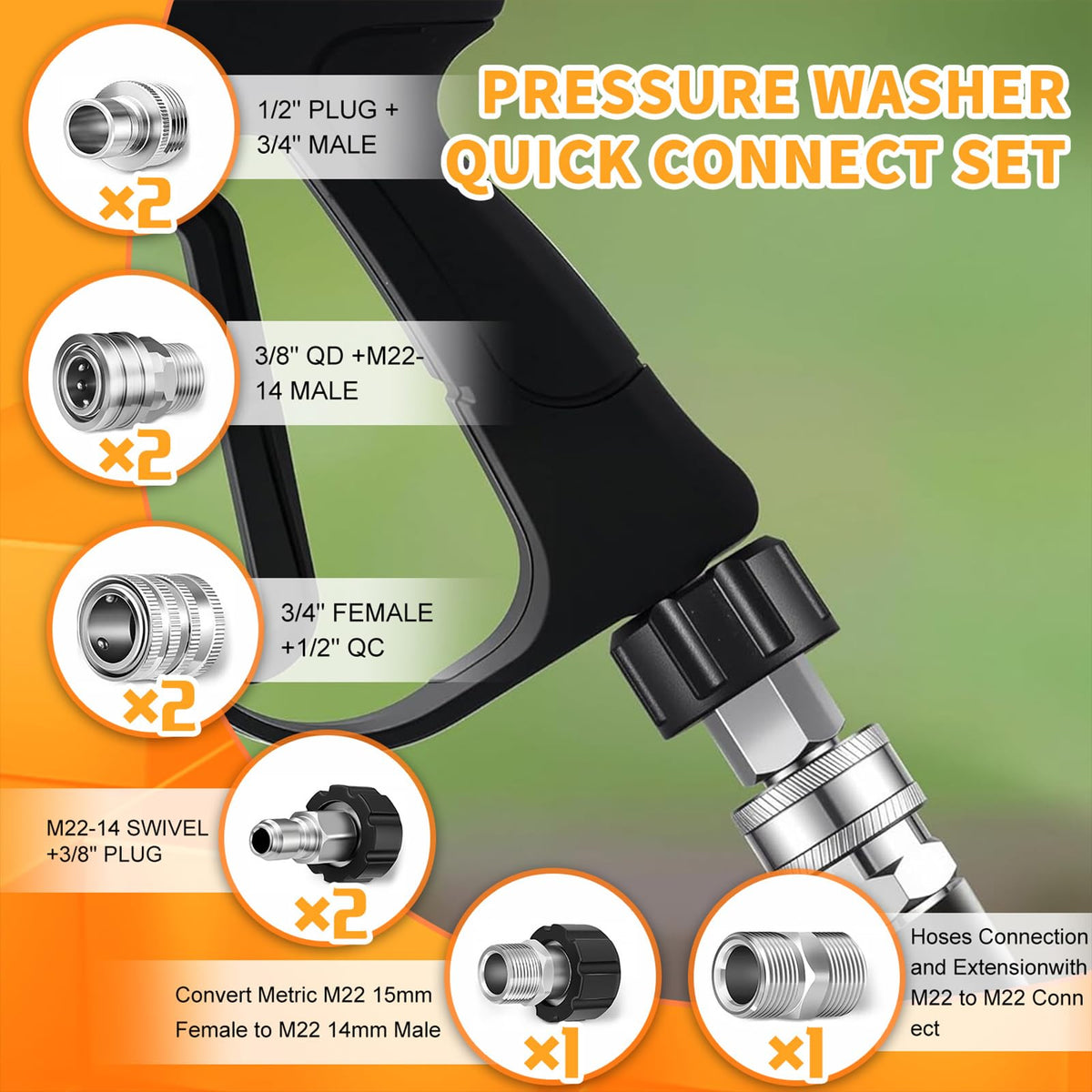 Generic M22-14mm swivel to 3/8 quick-connect for versatile setup