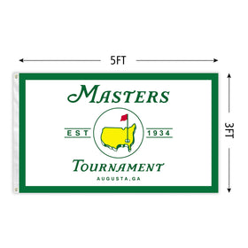 Generic Masters Flag Golf banner showing two brass grommets for secure hanging.