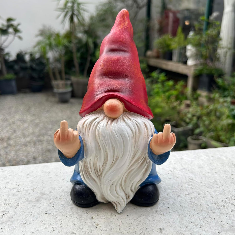 Generic middle finger gnome 7.8in statue for lawn with playful curb appeal.