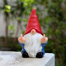 Generic Middle Finger Gnome Mini 5-1in front view, ideal for eye-catching outdoor humor.