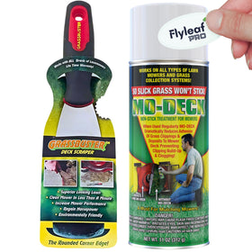 Mo Deck Grass Buster scraper edge lifts clippings safely.