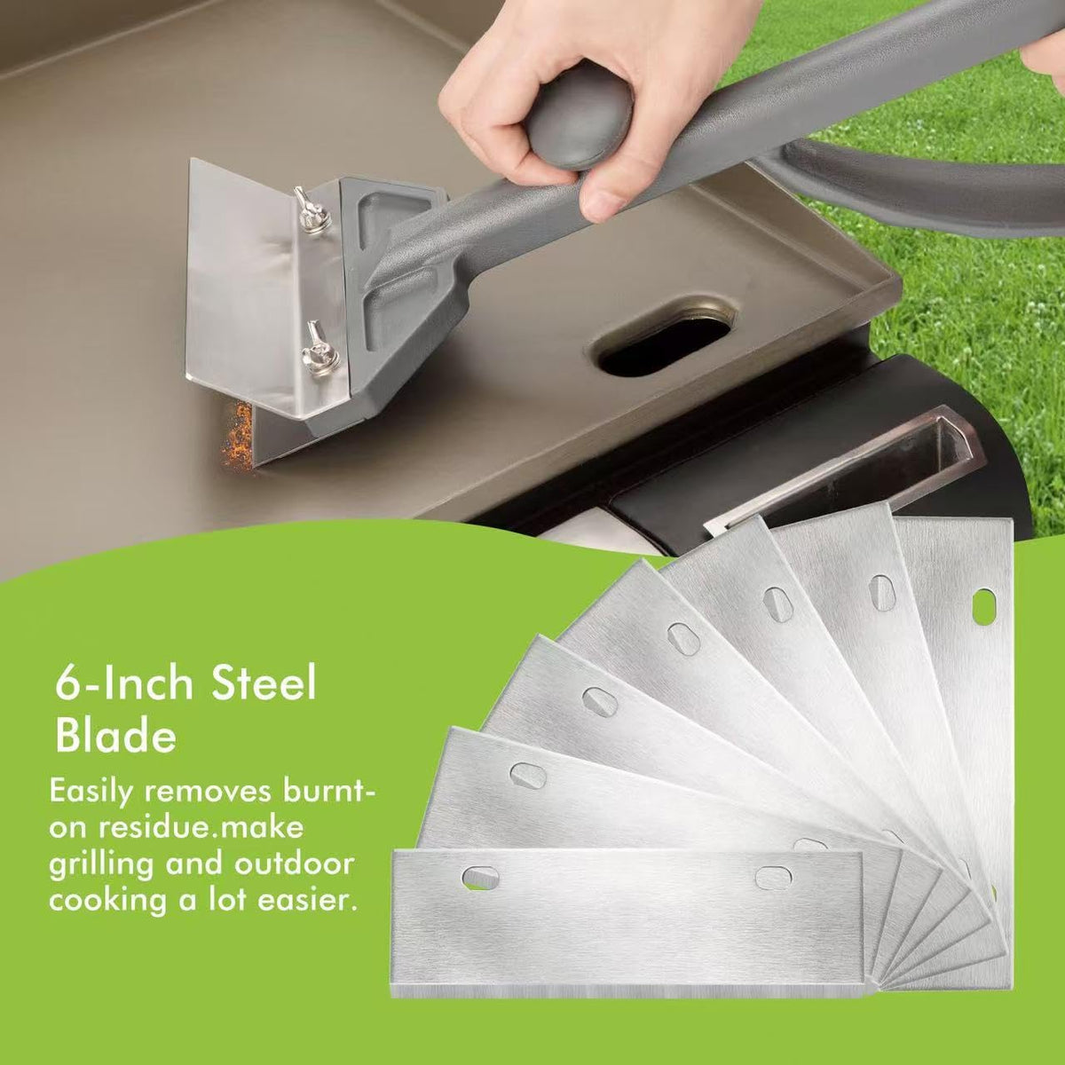 Generic multi-surface griddle scraper blade pack designed for versatile use across grills and flat tops