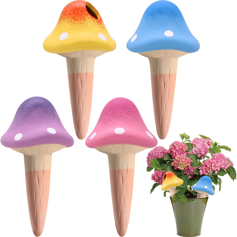 Generic mushroom-shape watering spike keeps terracotta pots hydrated for days