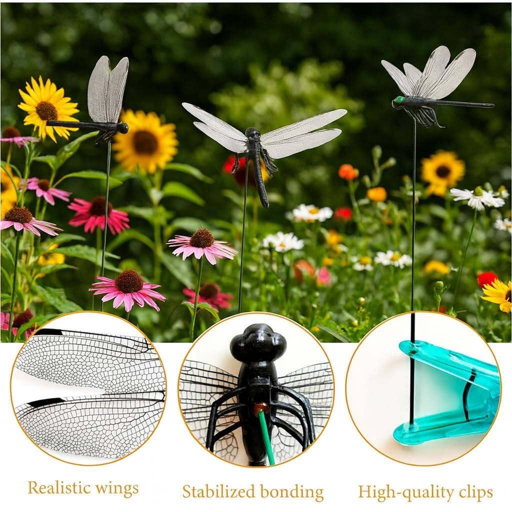 Generic outdoor garden dragonflies decorate patios, balconies, and flower beds.
