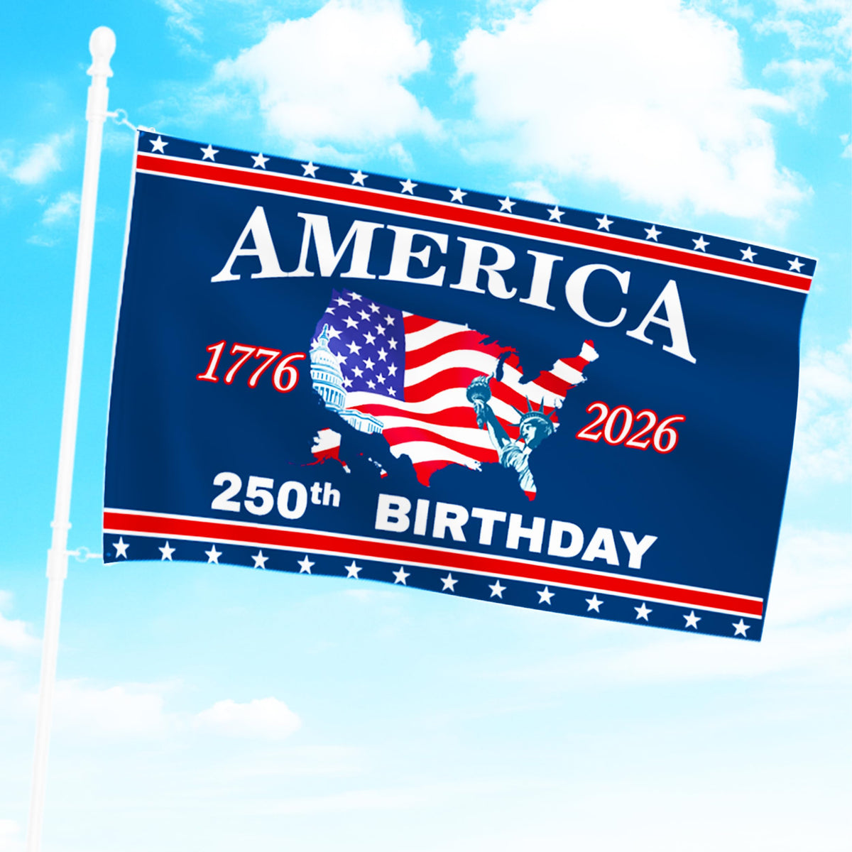 Generic 3x5 ft patriotic flag displayed on outdoor front door or wall