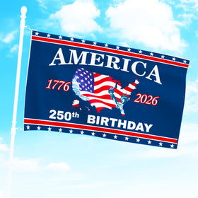 Generic 3x5 ft patriotic flag displayed on outdoor front door or wall