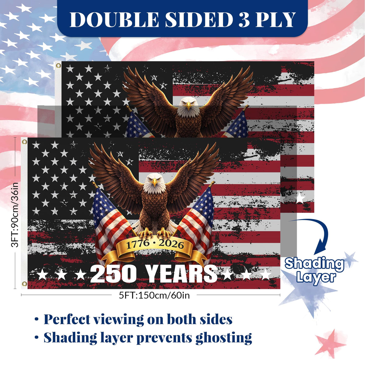Generic patriotic flag designed for parades and outdoor events.