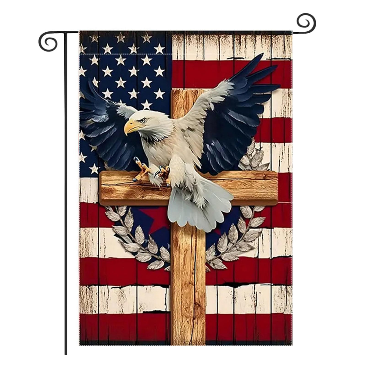 Generic Patriotic Stars and Stripes Eagle garden flag, double-sided for year-round yard display.