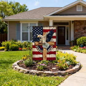 Generic flag enhances curb appeal with bold red, white, and blue visuals.