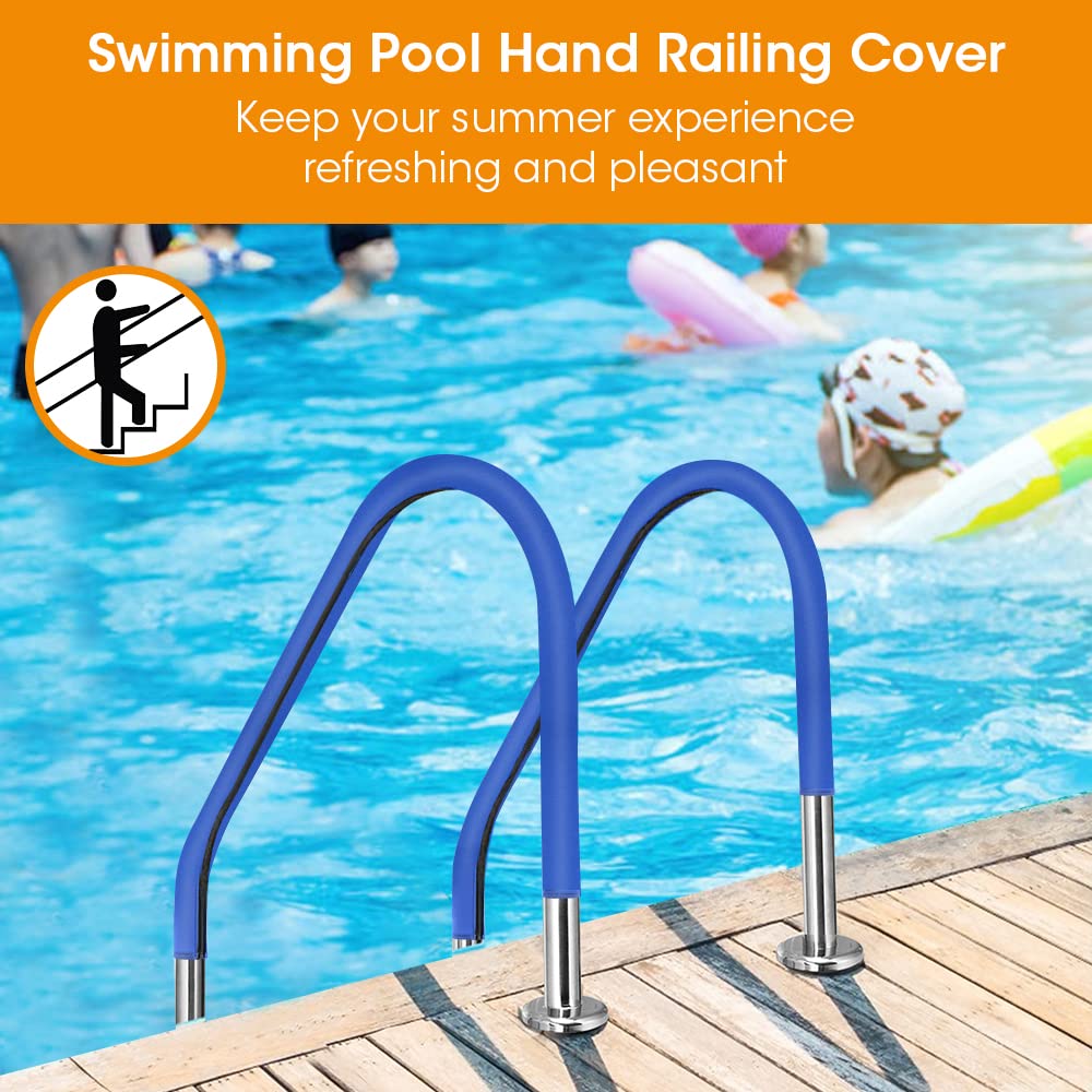 Generic pool handrail cover minimizes slipping when entering or exiting.