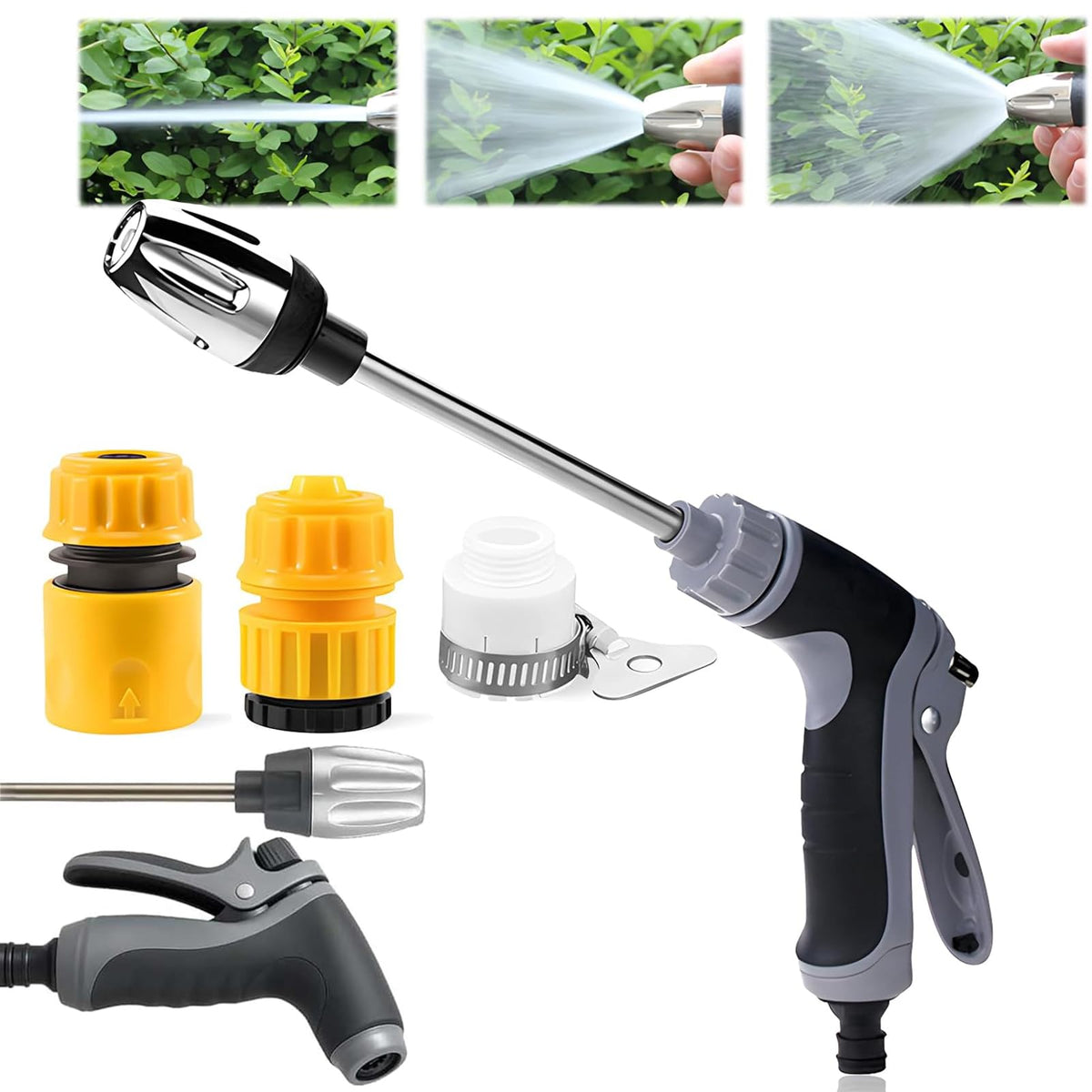 Generic pressure washer gun with 360° rotating head for thorough outdoor cleaning.