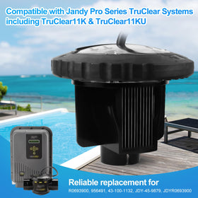 Generic R0693900 salt cell compact design demonstrates space-saving integration with pool equipment.
