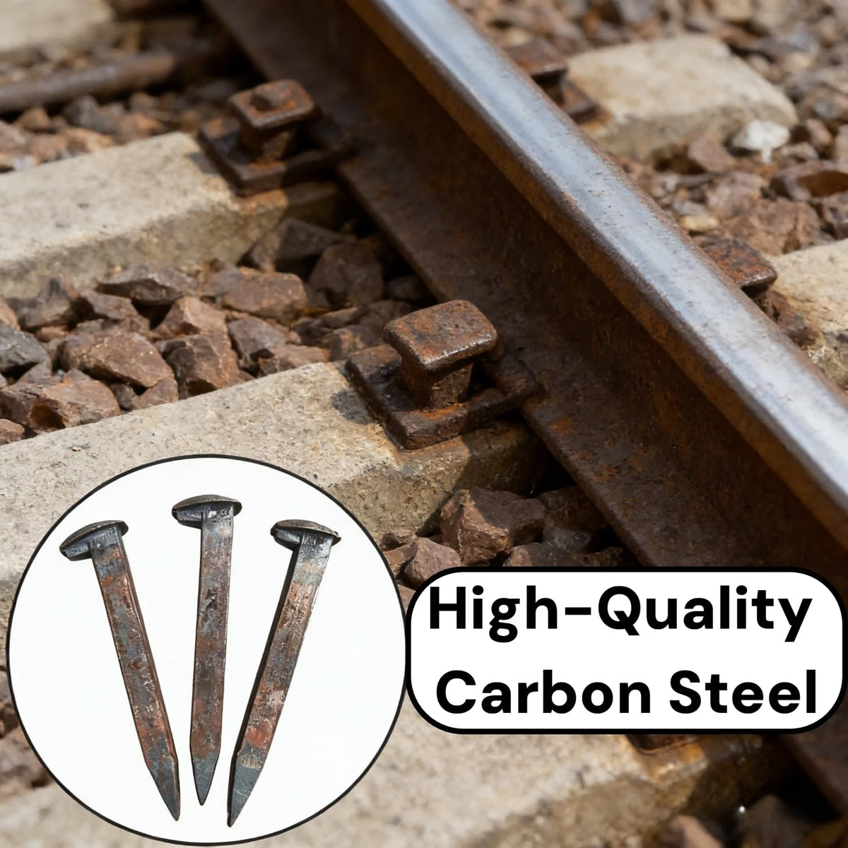Generic railroad spikes in a workshop ready for forging projects and decor.