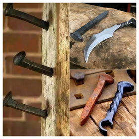 Close-up of square heads on Generic railroad spikes for solid hammering.