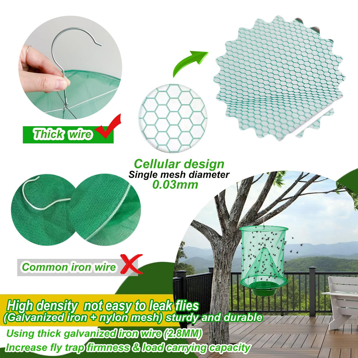 Generic Ranch Fly Traps conical mesh design highlights high capture rate