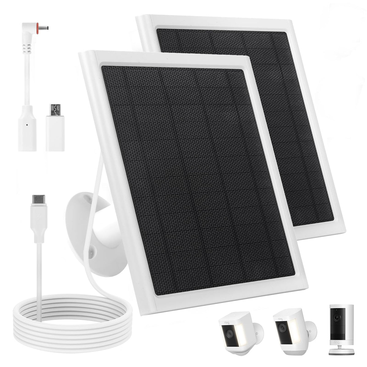 Generic Ring Solar Panel 8W mounted on a camera with USB-C for outdoor charging