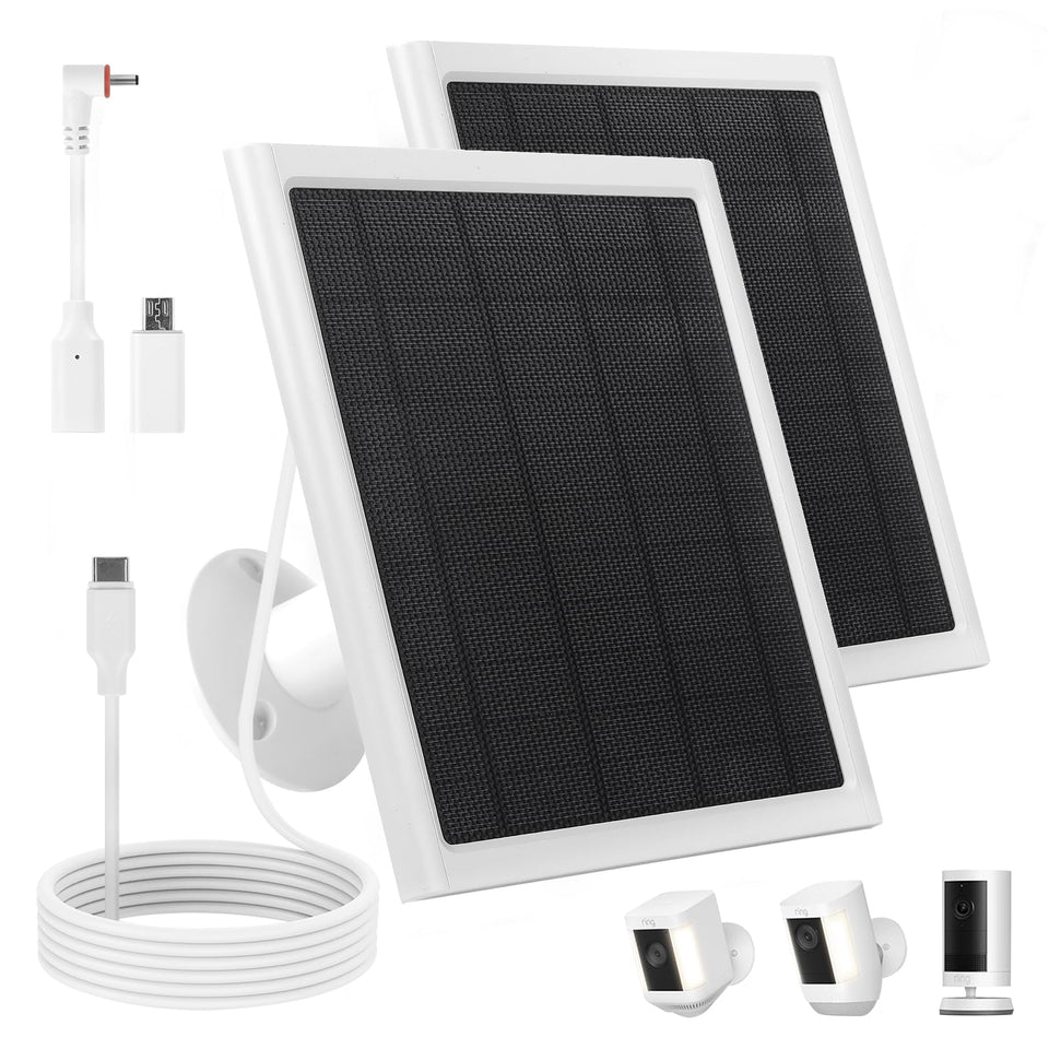 Generic Ring Solar Panel 8W mounted on a camera with USB-C for outdoor charging