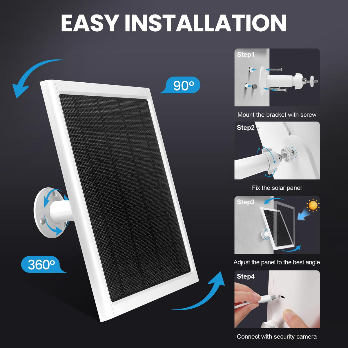 Generic Ring Solar Panel 12-inch cable enables flexible placement