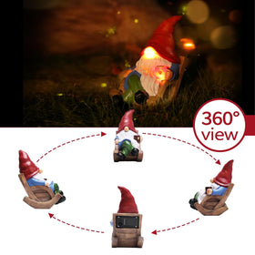 Generic rocking chair gnome with solar glow adds whimsy to garden