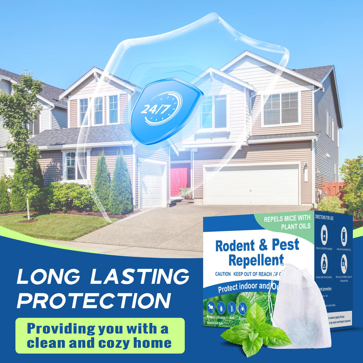 Generic Rodent Repellent pouch placed in storage areas for ongoing deterrence.