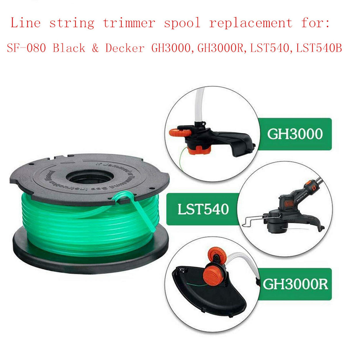 Generic SF-080 spool packaging displays three lines and a cap for replacements