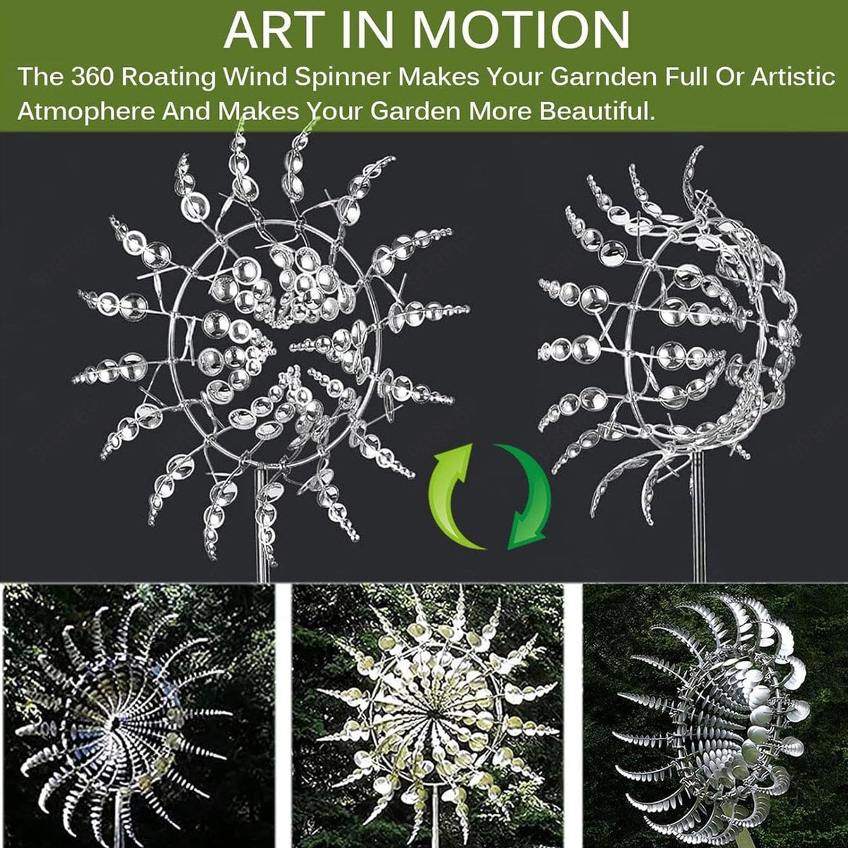 Generic Shirem Metal Windmill side spin captures wind movement for a dynamic garden display.